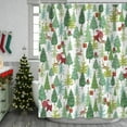 thumbnail image 4 of Christmas Tree Shower Curtain Santa Deer Holiday Shower Curtains for Bathroom, Vintage Red and Green Merry Christmas Fabric Cloth Bath Decor Set with 12 Hooks, 72x72 inch, 4 of 6