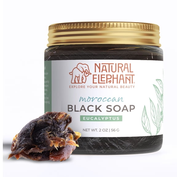 Natural Elephant Moroccan Black Soap With Eucalyptus Essential Oil Travel Size 2 oz (56g)