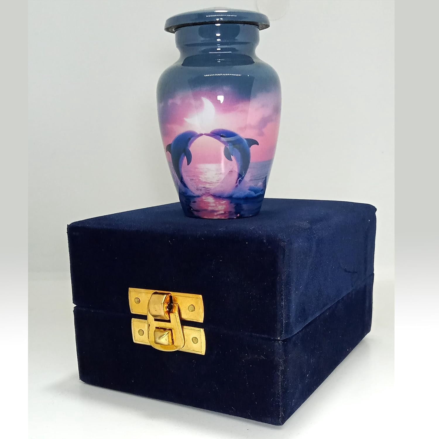 UR Keepsake Urn –Two Beautiful Playing Dolphins Making a Heart Keepsake Cremation Urn for Human Ashes with Velvet Box & Velvet Bag-Mini Keepsake Urn - Affordable Keepsake Urn (3 cu.in)
