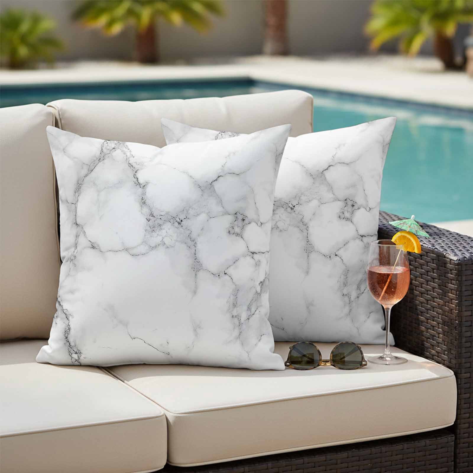 Outdoor Pillow Covers 18x18 Pack of 2, Simple White Black Marble Texture Decorative Pillow Cover Waterproof Pillowcase, Modern Abstract Art Farmhouse Cushion Covers for Garden Patio Sofa Couch Bench