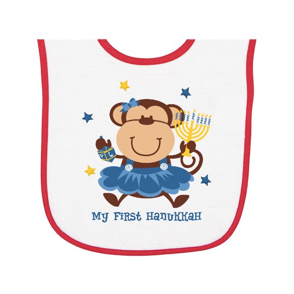 Inktastic Monkey Girl 1st Hanukkah Baby Terry Cloth Bib