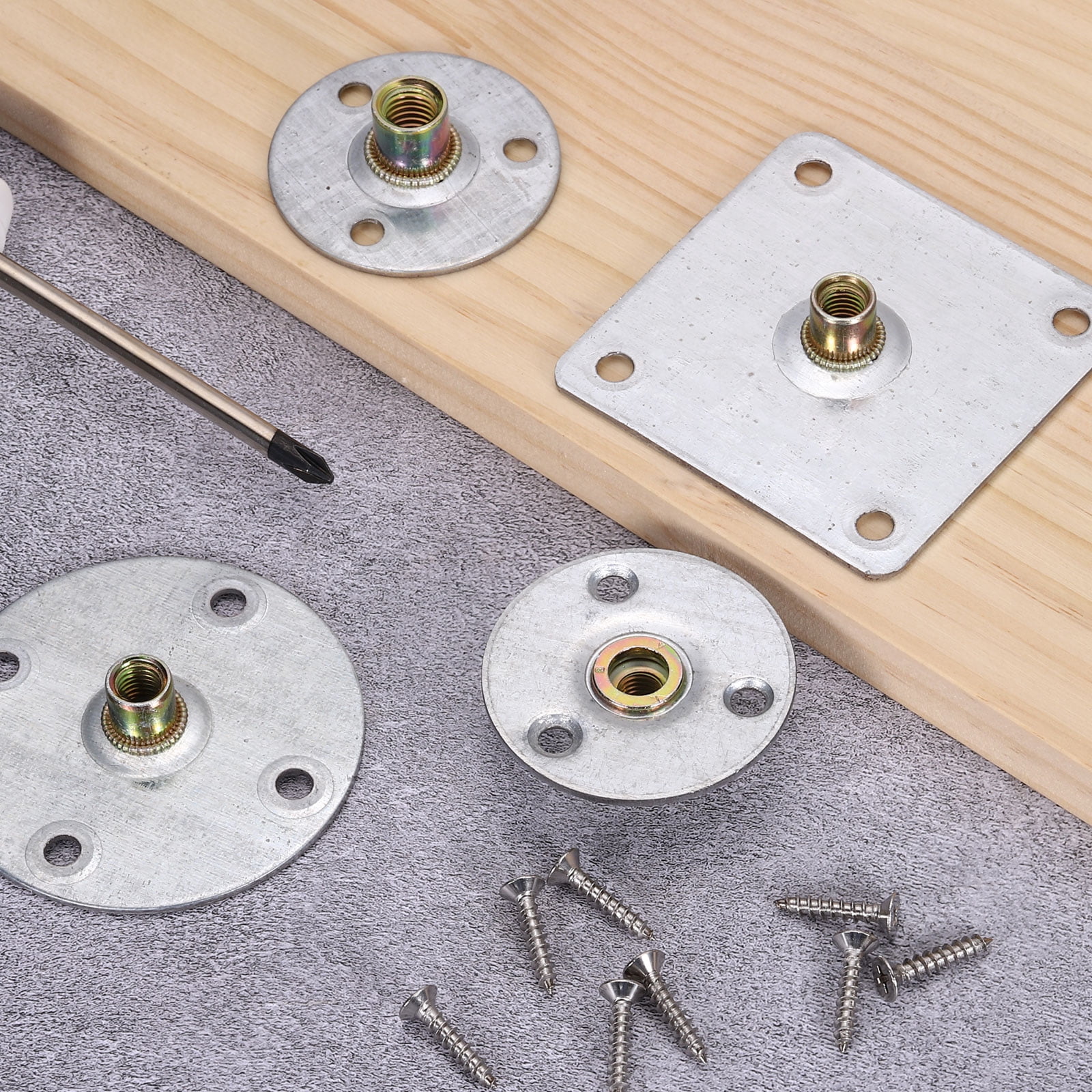 8Pack M8 Brad Hole t Nut, 70mm/2.8inch Square Base Weld Nuts Flange Insert Female Thread with Mounting Screws for Wood Furniture