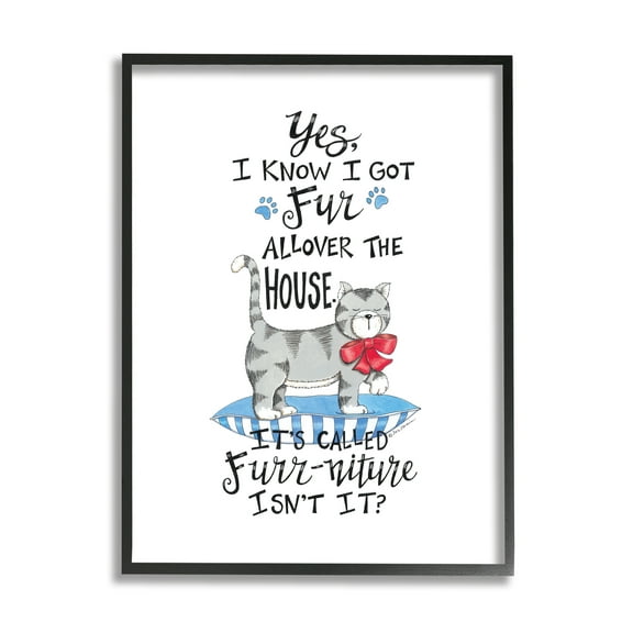 Stupell Industries Furr-niture Funny Cat Animals & Insects Painting Black Framed Art Print Wall Art, 11 x 14