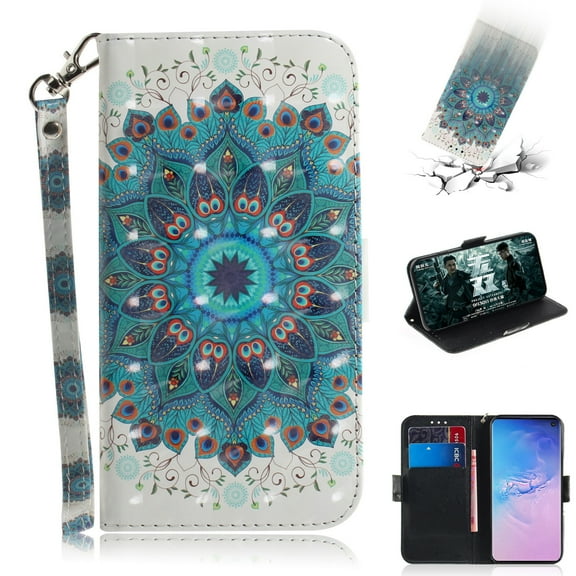 Galaxy S10 Plus Case, S10 PlusCase, Allytech 3D PU Leather Protective Cover & Pocket Lanyard Wallet with Cards Holder, Support Kickstand Slim Case for Samsung Galaxy S10 Plus, Peacock Flower