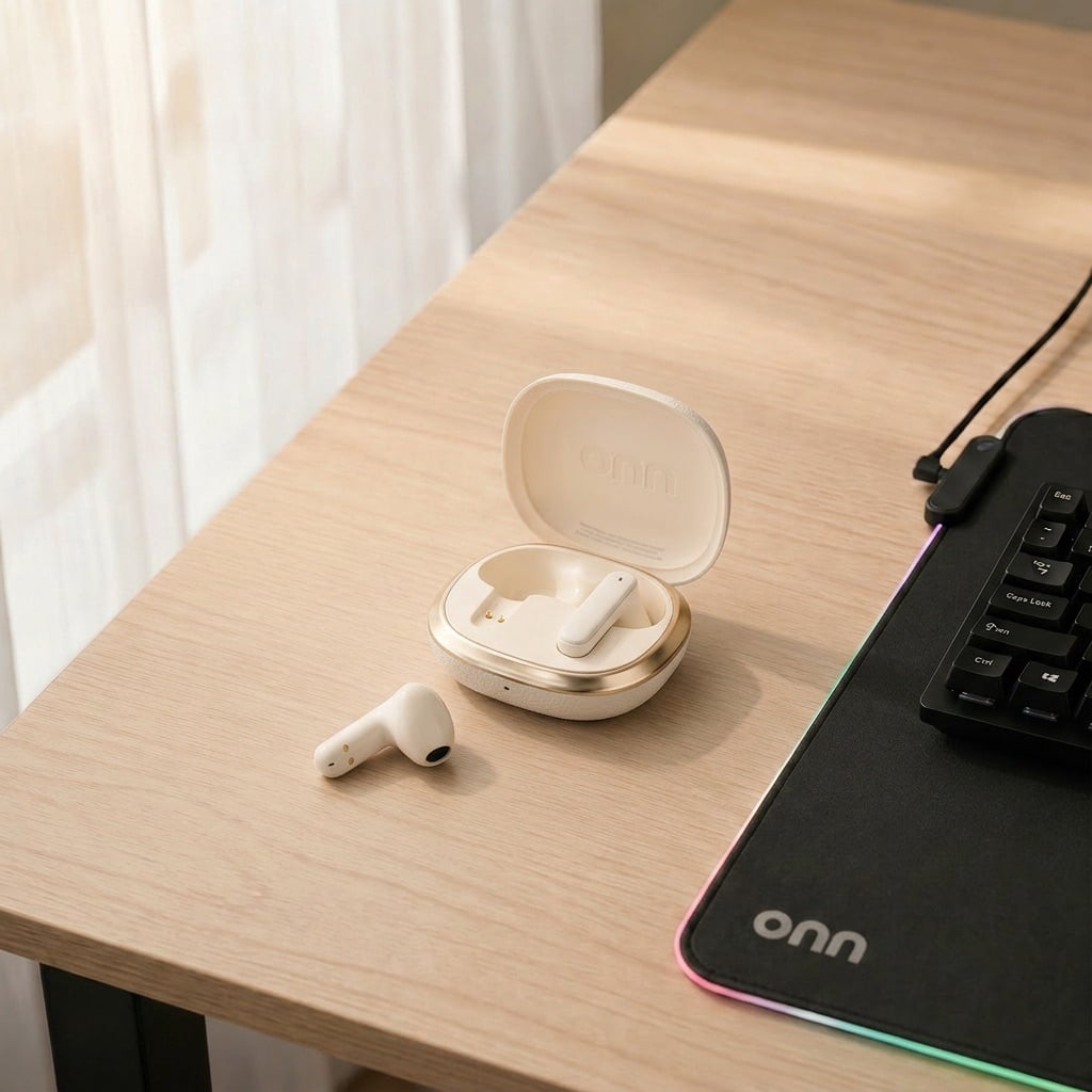 onn Hushbyte Wireless Earbuds, White