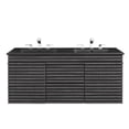 thumbnail image 5 of Wall Mount Double Sink Vanity Cabinet, Dark Grey Gray, Wood, Mid Century Hotel Bedroom Bathroom, Modern Contemporary HB34077, 5 of 11