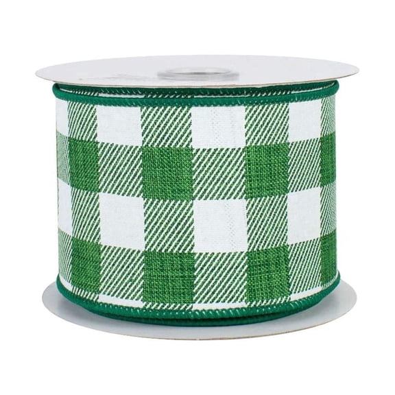 Green White Plaid Wired Ribbon - 2 1/2 Inch x 10 Yards, St.Patrick's Day, St Paddy's, Easter, Spring, Mardi Gras, Wreath, Swag, Garland, Gift Wrapping, Earth Day Summer, Fall