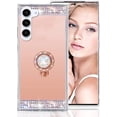 thumbnail image 2 of Compatible with Galaxy S23 Plus Makeup Mirror Case Diamond Glitter Rhinestone with Ring Stand Kickstand Cute for Girls Women Cover Bling Crystal Ring Holder Finger Grip Phone Case Rose Gold, 2 of 6