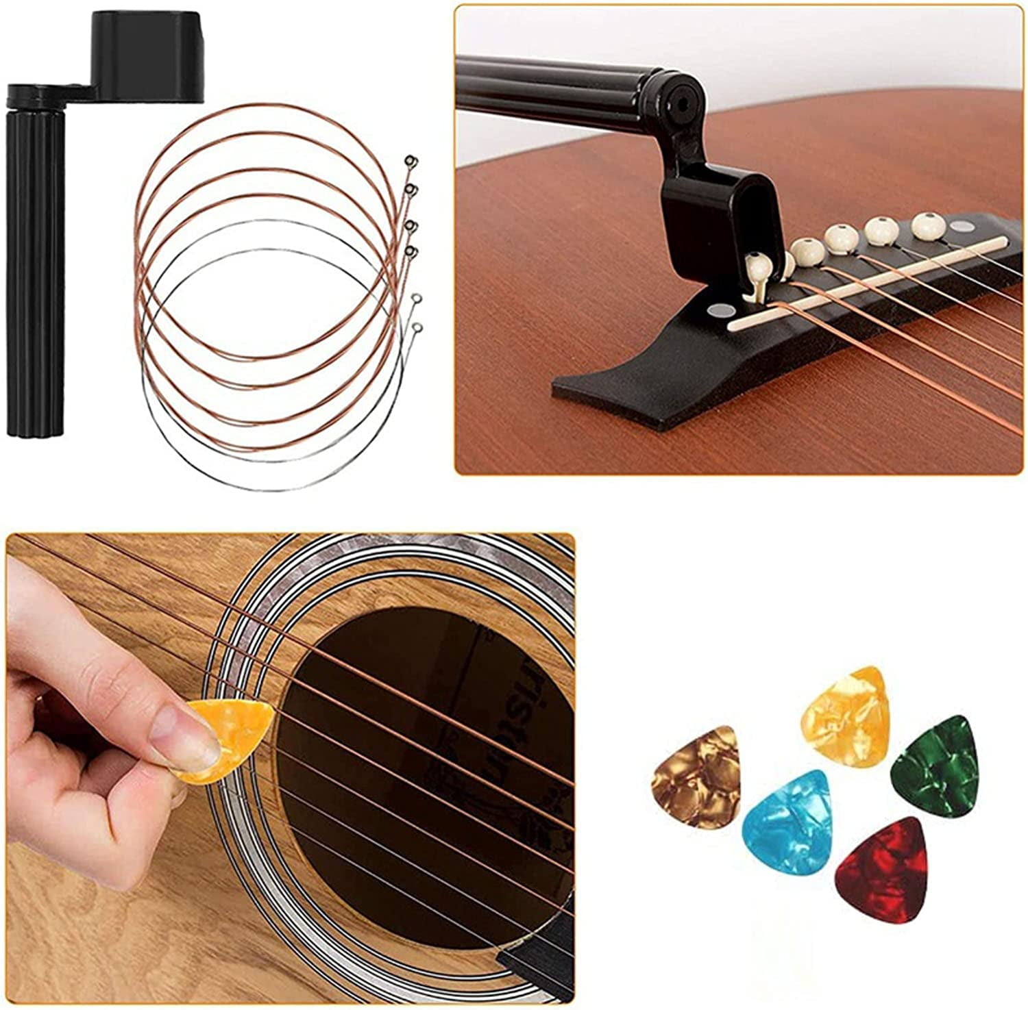 72PCS Guitar Tool Kit,Professional Guitar Repairing Maintenance Tool Kit with Guitar Strings Picks Bridge Pins Gauge Guitar Accessories Gifts for Acoustic Guitar Electric guitar Ukulele Bass Banjo