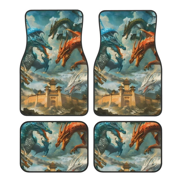 Fotbe Red Blue Dragon Battle Epic Juego de 4 Tapetes para Auto con Estampado – Alfombrillas de Goma Reforzada, Diseño Antideslizante, Protección para Todo el Año – Vehículos, Autos, Camionetas y SUVs