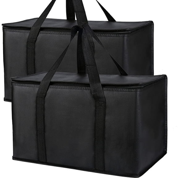 Rirool Reusable Shopping Bags - 2 Pack XL Foldable Insulated Cooler Bag for Food Delivery, Travel - Strong Handle & Zipper