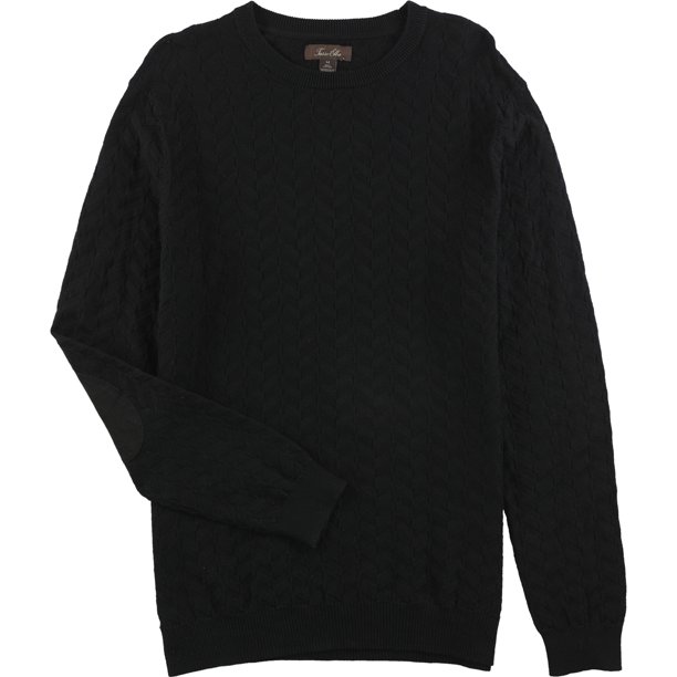 Tasso Elba Mens Chevron Patterned Knit Pullover Sweater, Negro, Large