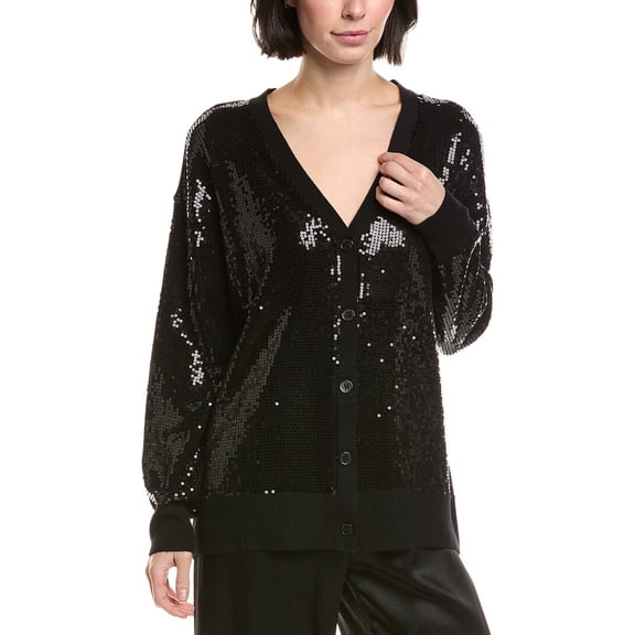 Vince Camuto womens Sequin Wool-Blend Cardigan, xs, Black
