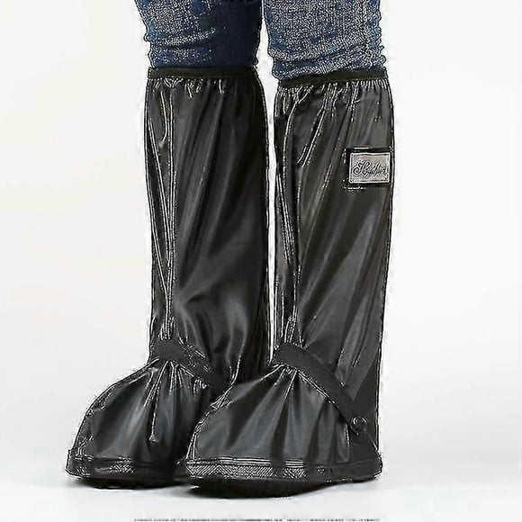 (L)Black Waterproof Shoes Cover With Reflector, Women Man Reusable And Foldable Snow Rain Waterproof Boot Covers, Non-slip Pvc Waterproof Boot Covers For