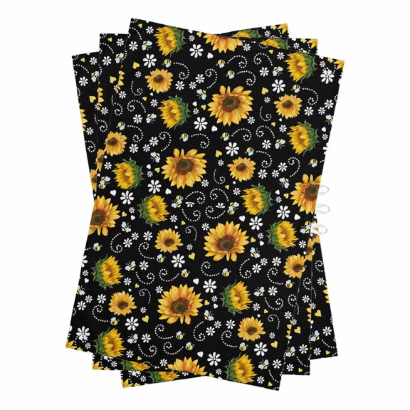 Black Yellow Sunflower Kitchen Towels Set of 3, Water Absorbent Dish Towel, Summer Botanical Farmhouse Floral Decorative Hand Towels - Quick Drying Cloth for Cooking Baking, 18x28 Inch