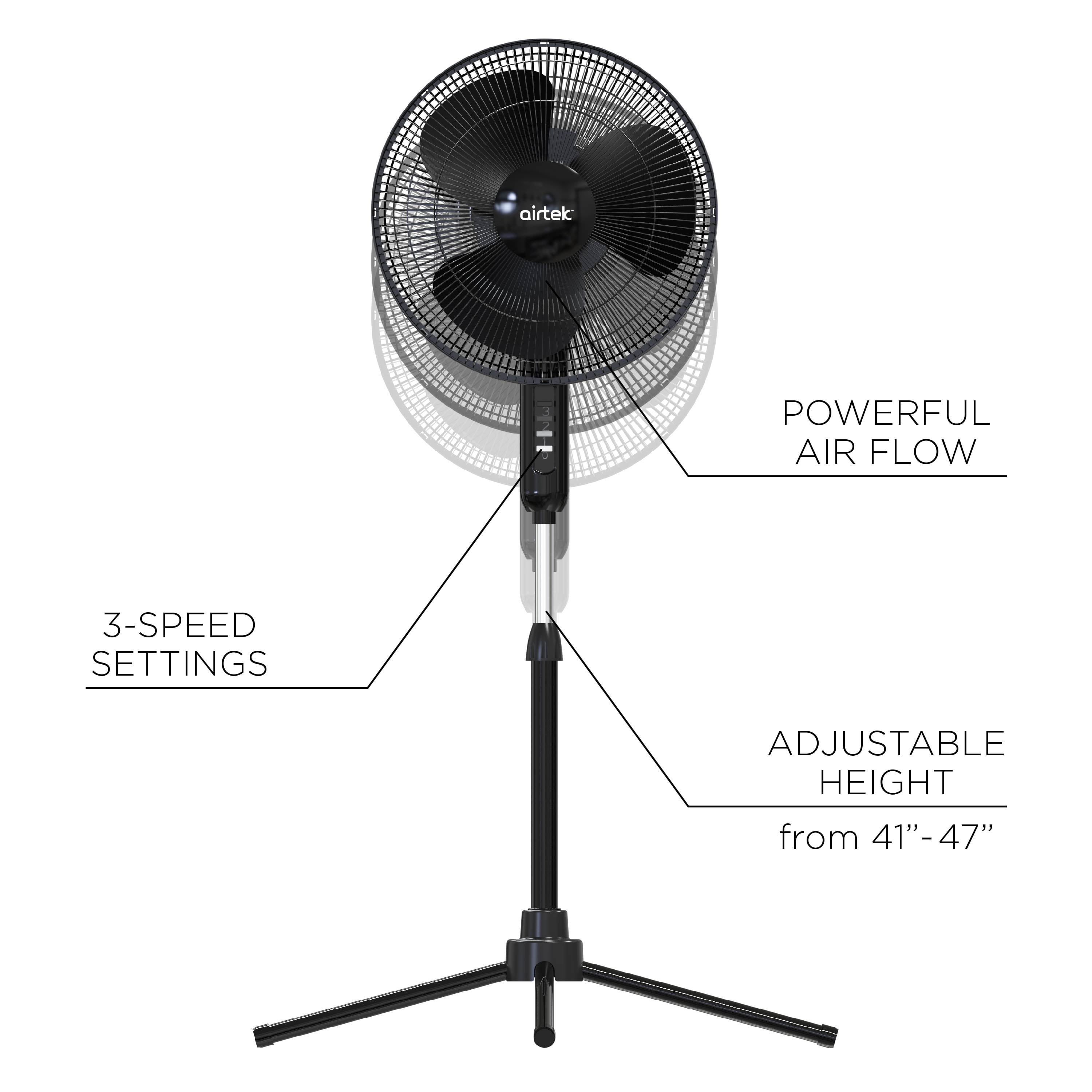 Airtek Oscillating Fan, Adjustable-Height Pedestal Fan with Wide Area Oscillation, 16”