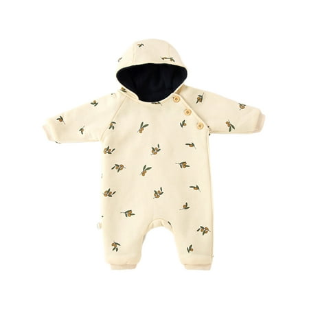 

Bomotoo Infant Loose Jumpsuit Hooded Winter Warm Playsuit Party Casual Buttons Bodysuit Beige 90