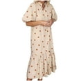 thumbnail image 1 of AherBiu Robe d'Été pour Femmes à Pois, Boutonnée, Manches 1/2, Décontractée, Ample, à Volants, Longue, 1 of 5