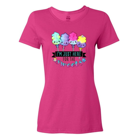 Inktastic I'm Just Here for the Sweets with Spun Sugar Candy Women's T-Shirt