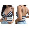 thumbnail image 2 of Tops de Crochet Bohemios para Mujer, con Tirantes Finos y Lazo Delantero, Estilo Y2K, Ajustados, de Punto, para Playa y Verano Azul M, 2 of 7