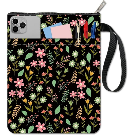 Book Sleeve with Zipper Flower Books Pouch Watercolor Flower Leaf Waterproof Protector