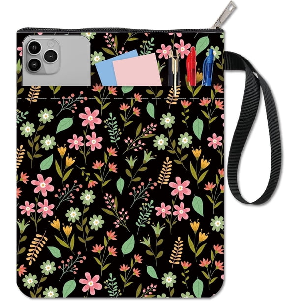 Funda para libro con cremallera, diseño de flores, impermeable, con diseño de hojas y flores de acuarela