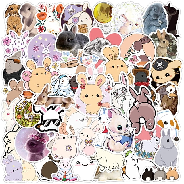Rabbit)) Autocollants Rabbit/ 50 Pcs / Autocollants en Vinyle Imperméables pour Ordinateur Portable, Planche à Roulettes, Bouteilles d'Eau, Ordinateur, Téléphone, Guitare, Autocollants Rabbit Mignons pour Enfants Adolescents Adultes (