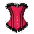 thumbnail image 2 of Feancey Women's Strapless Corset Ruffle Lace Trim Bustier Tops Halloween Embroidery Waist Trainer Gothic Vintage Bustiers & Corsets Wine L, 2 of 9