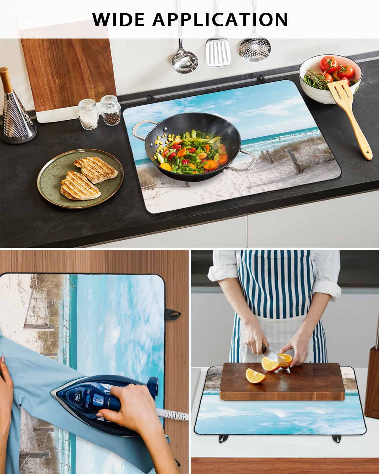 nqOlkjepod Large Induction Cooktop Protector Mat 24"x21", Summer Beach Stove Top Covers for Electric Stove, Coastal Ocean Seaside Sky Scenery Stove Burner Cover Mats, Glass Top Stove Cover