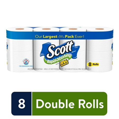 Scott Rapid-Dissolving Toilet Paper, 8 Toliet Paper Rolls, Bath Tissue for RV & Boats