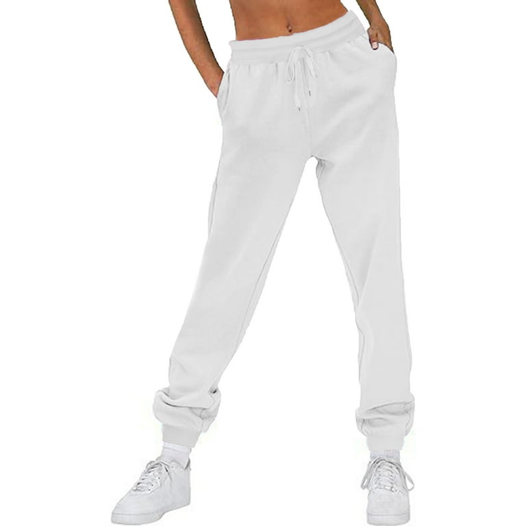 LLYWEY Fleece Lined Dress Pants for Women S Ladies Casual Trousers Fleece Lined Pants Running Sports Pants New Winter Pants White XL, Women's