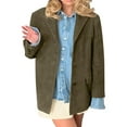 thumbnail image 5 of WTOBBY Women's Fashion Solid Color Retro Jacket with Oversized Fit and Pockets, Long Sleeve Casual Blazer Style,Army Green 2XL, 5 of 7