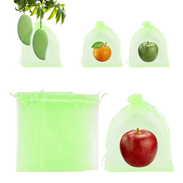 Uxcell 100 Pack Fruit Protection Bags - 6x8 Inch Fruit Netting Bags with Drawstring Apply to Plants(Green)