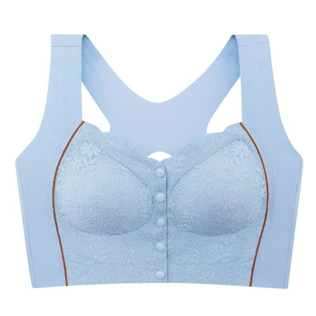 Entyinea Womens Double Support Wireless Bra Full Figure Beauty Back Smoothing Bra Light Blue XXL