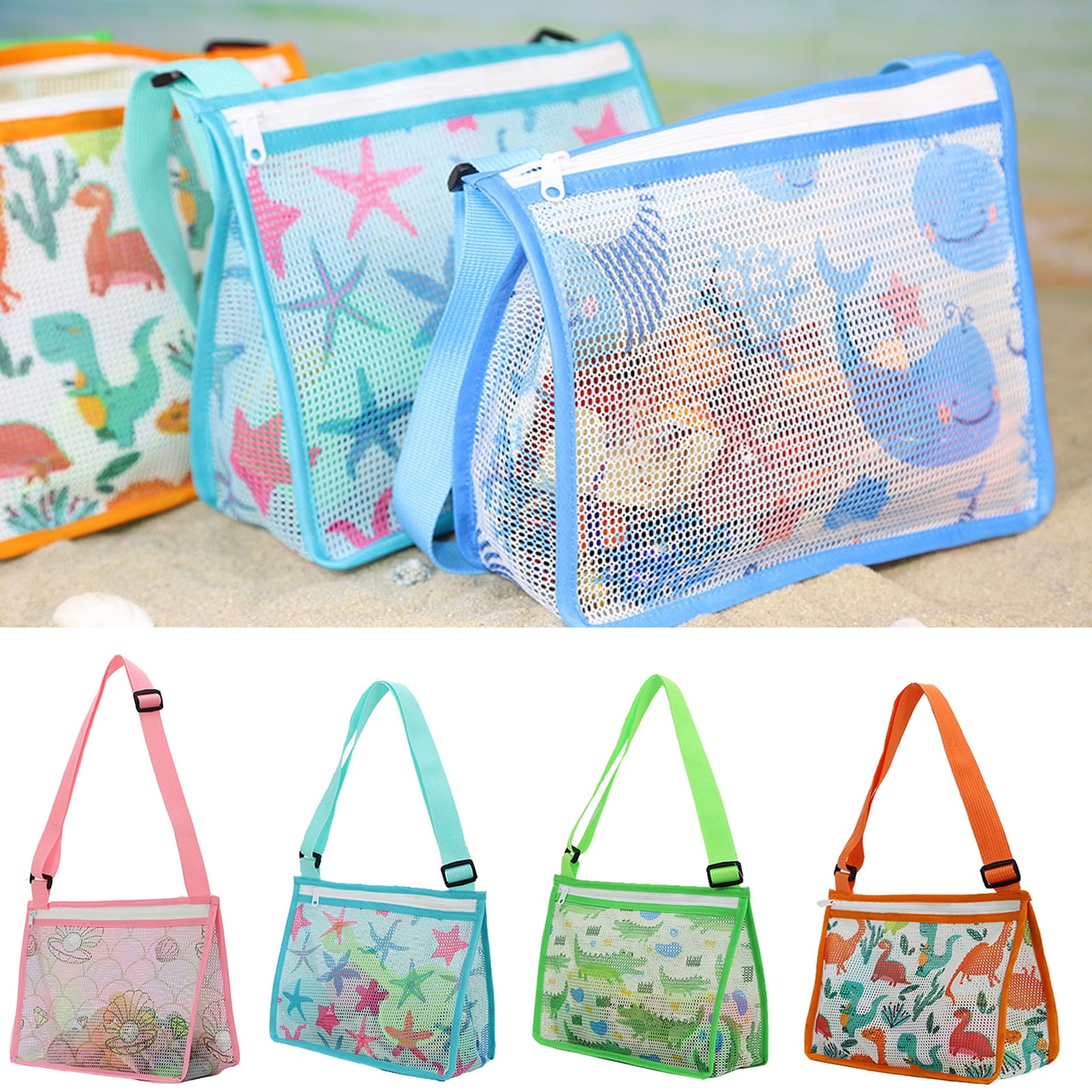 Walbest Printed Zipper Children's Beach Toy Bag with Adjustable Strap