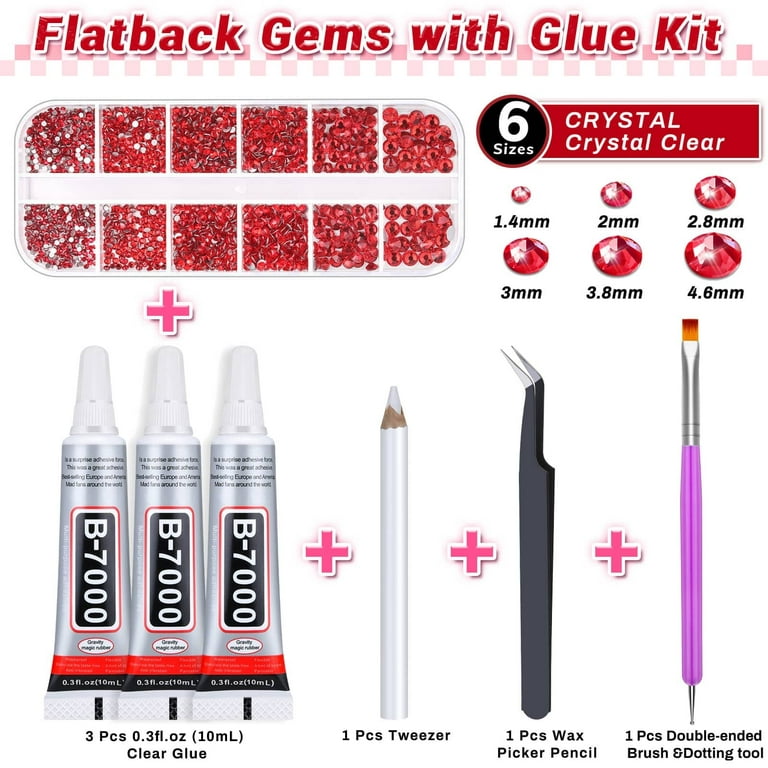 Rhinestones for Crafts with Glue Clear, Bedazzler kit with Rhinestones  Flatback Crystal Gems Bling All-Purpose Adhesive, Rinestone Applicator for