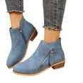 thumbnail image 2 of Chunky Heel Booties, Women’s Suede Leather Ankle Boots with Dual Zippers, Fashion Footwear for Fall, Winter, Night Out, and Plus Size Blue 43, 2 of 5