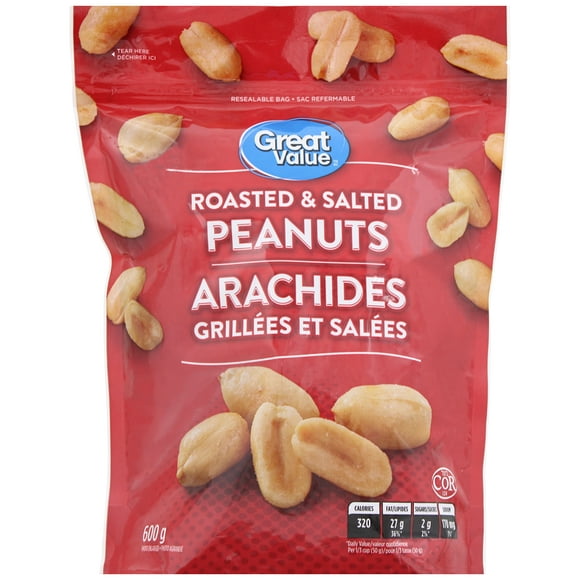 Great Value Roasted & Salted Peanuts, 600 g