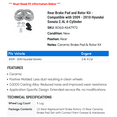 thumbnail image 2 of Rear Brake Pad and Rotor Kit - Compatible with 2009 - 2010 Hyundai Sonata 2.4L 4-Cylinder, 2 of 2