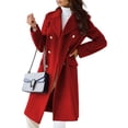 thumbnail image 2 of Fangasis Women Coat Double-breasted Outwear Turn Down Collar Jacket Ladies Casual Trench Coats Fashion Party Overcoat Wine Red XS, 2 of 5