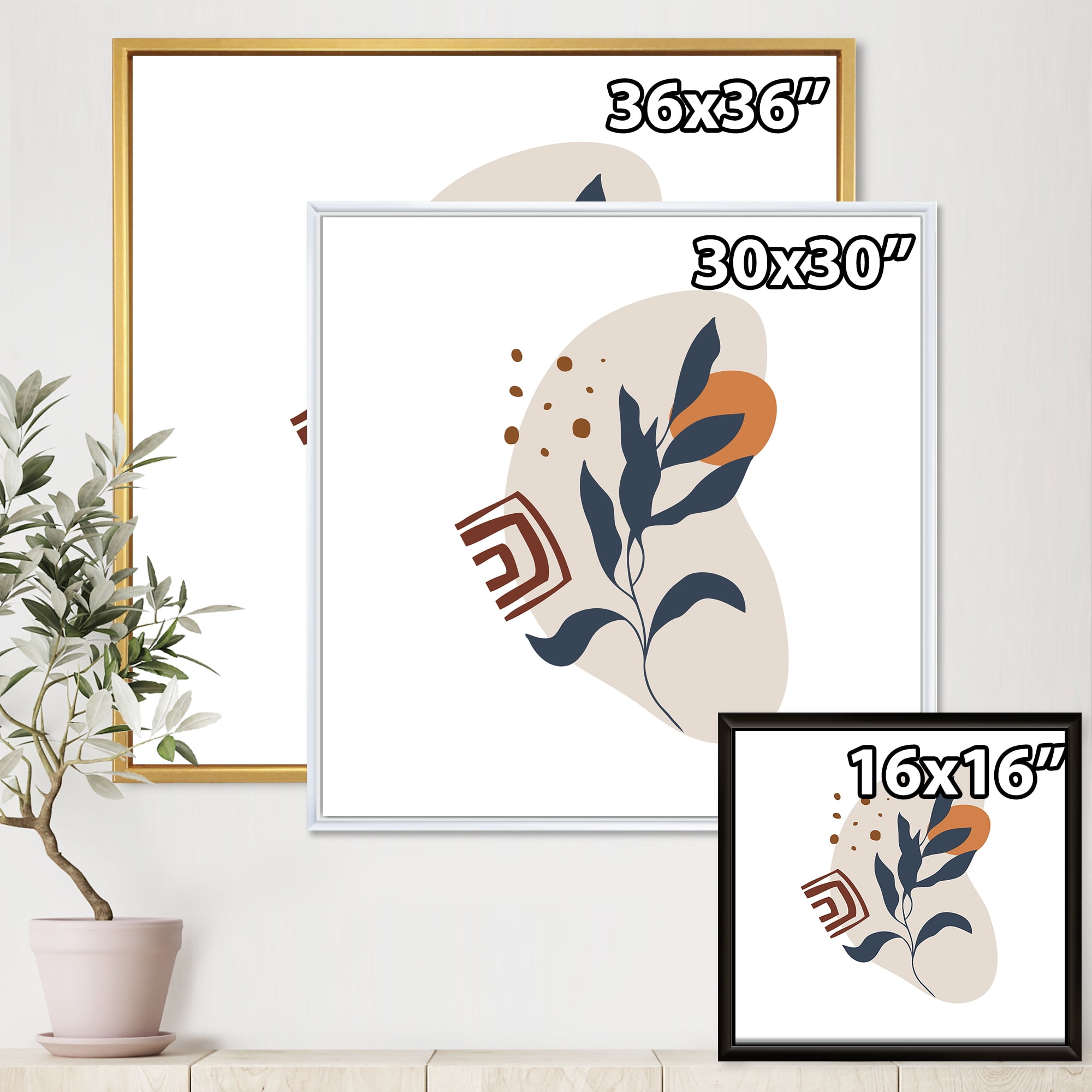 Designart 'Abstract Minimal Shapes Under Flowers VII' Modern Framed Canvas Wall Art Print