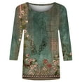 thumbnail image 4 of Women T Shirts 3/4 Length Sleeve Womens Tops Casual Loose Fit Crewneck T Shirts Cute Solid Three Quarter Length Tunic Tops,Green Women Blending Shirts L, 4 of 5