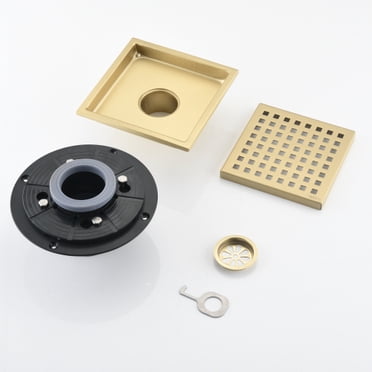 6 Inch Square Shower Floor Drain, Detachable Bathroom Floor Drain with Flange,Drain Kit with ...
