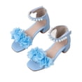 thumbnail image 4 of YHAJDS Girls Square Toe Heeled Sandals Chunky Block Heel Flower Pearl Party Shoes, 4 of 5