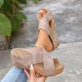 thumbnail image 5 of Womens Platform Sandals Comfy Cork Footbed Casual Strappy Platform Slip on Slides Nonslip Chunky Sole Summer Slippers Beige Size 8, 5 of 7