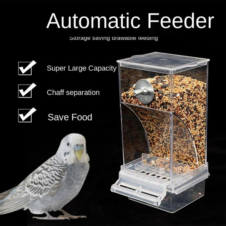 No-Mess Bird Feeder For Small Parrots & Budgies - Anti-Spill Cage Food Container With Stainless Steel Perch, Size S