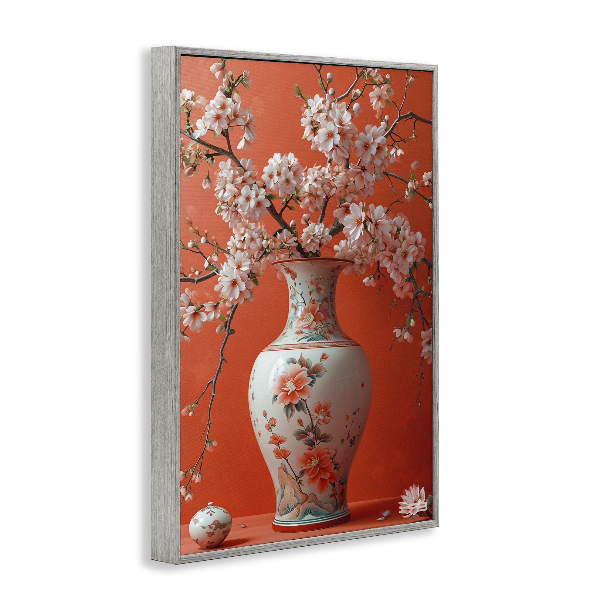 Stupell Industries Flowers in Eastern Vase Botanical & Floral Painting Gray Framed Art Print Wall Art, 16 x 24