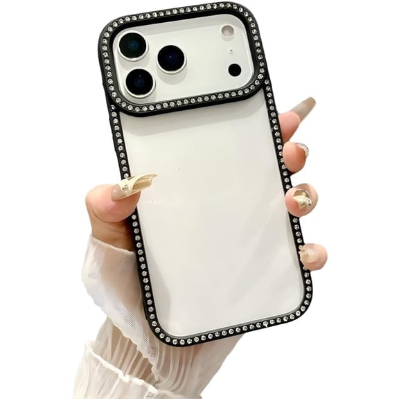 Bling Glitter Diamond Edge Shockproof Clear Phone Case for iPhone (iPhone 16 Plus,Black)