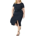 thumbnail image 4 of Agnes Orinda Plus Size Dress for Women Knot Round Neck Short Sleeve Side Split Dress, 4 of 5