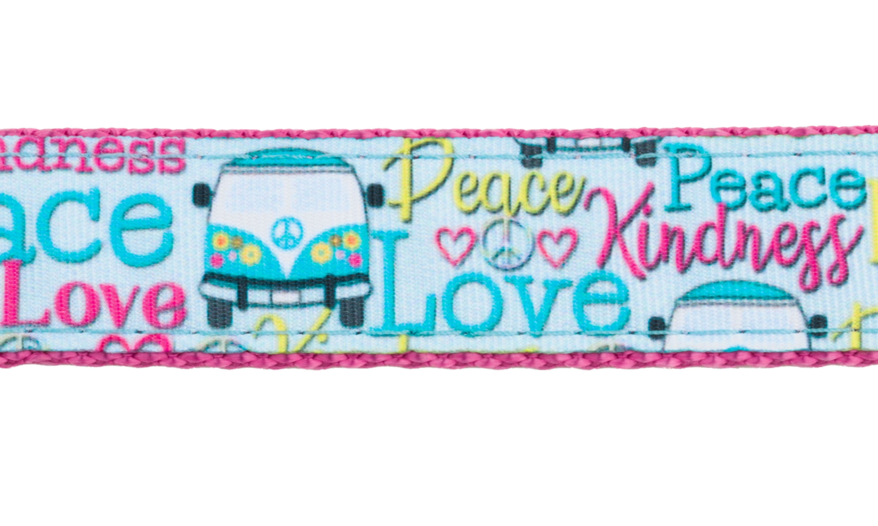 Country Brook Design - Love and Peace Ribbon on Rose Nylon Webbing (1 Inch, 10 Yards)
